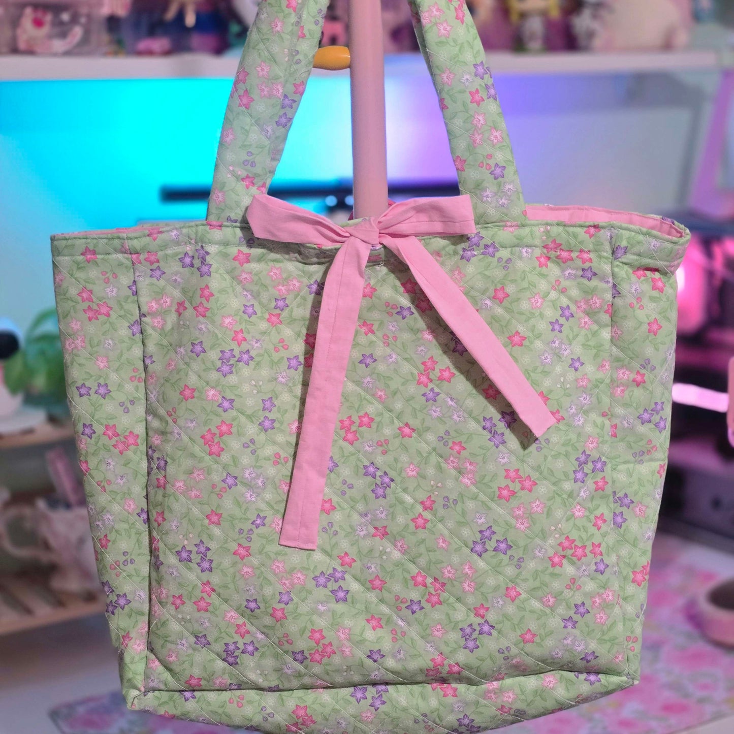 Quilted Pink Floral Tote Bag