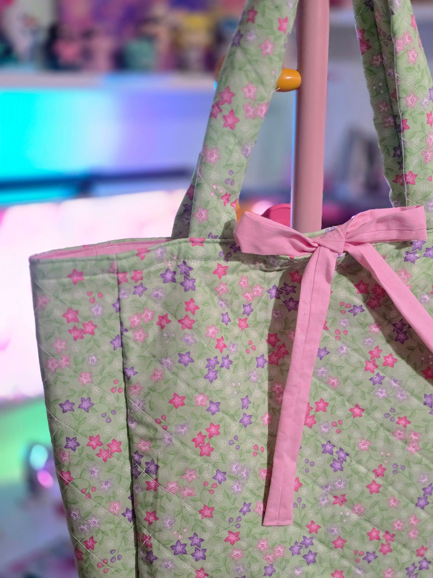 Quilted Pink Floral Tote Bag