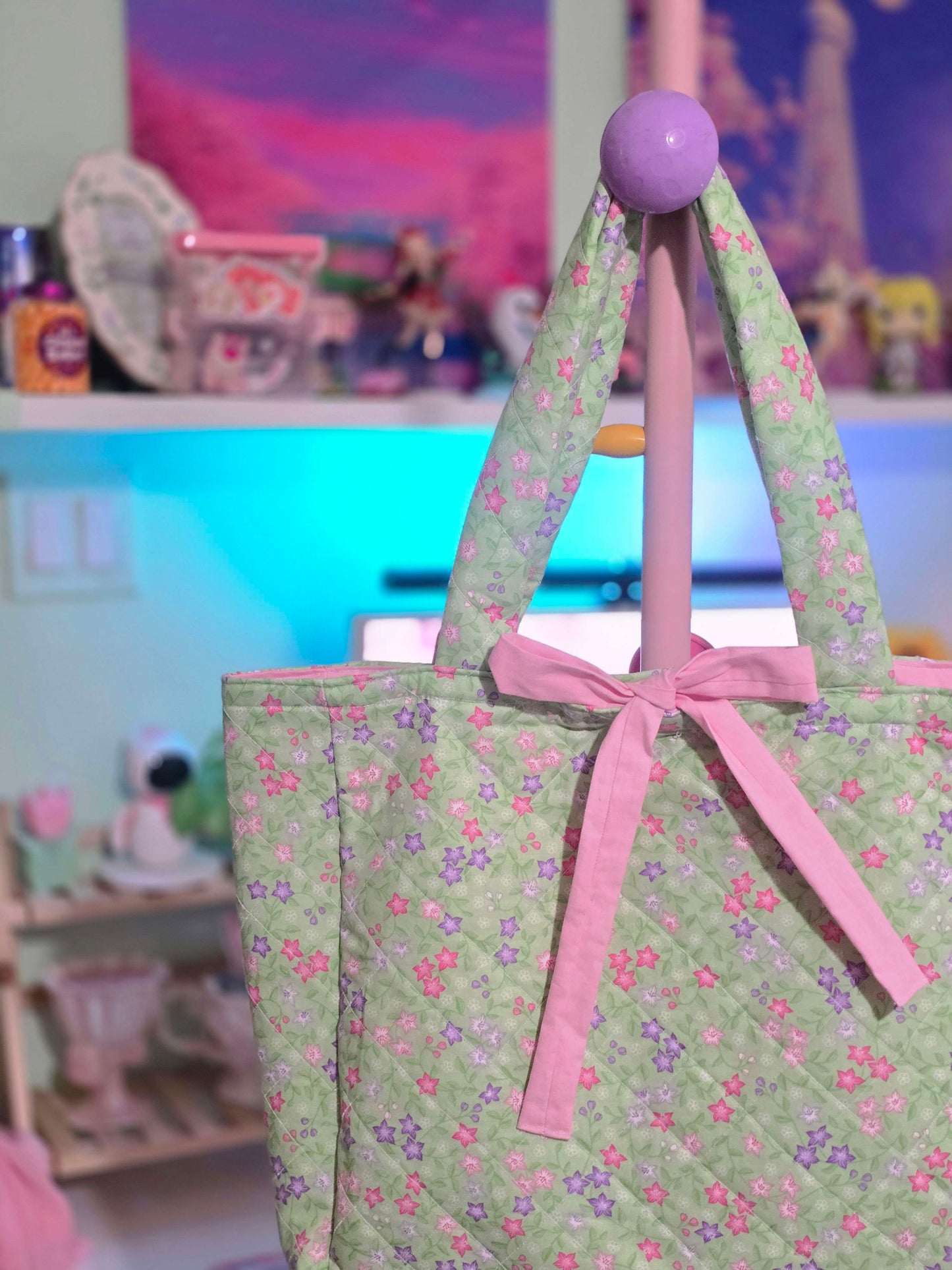 Quilted Pink Floral Tote Bag