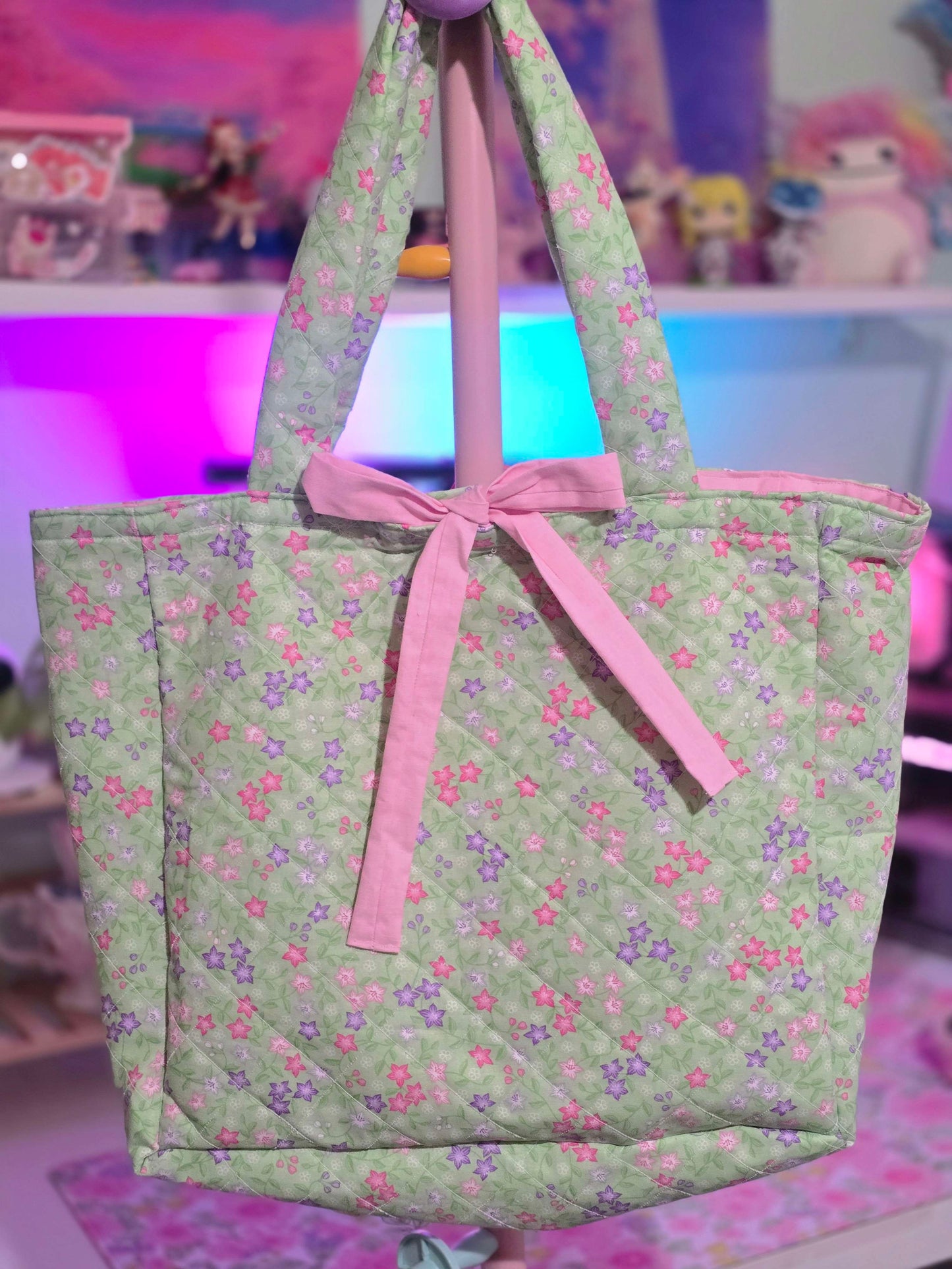 Quilted Pink Floral Tote Bag