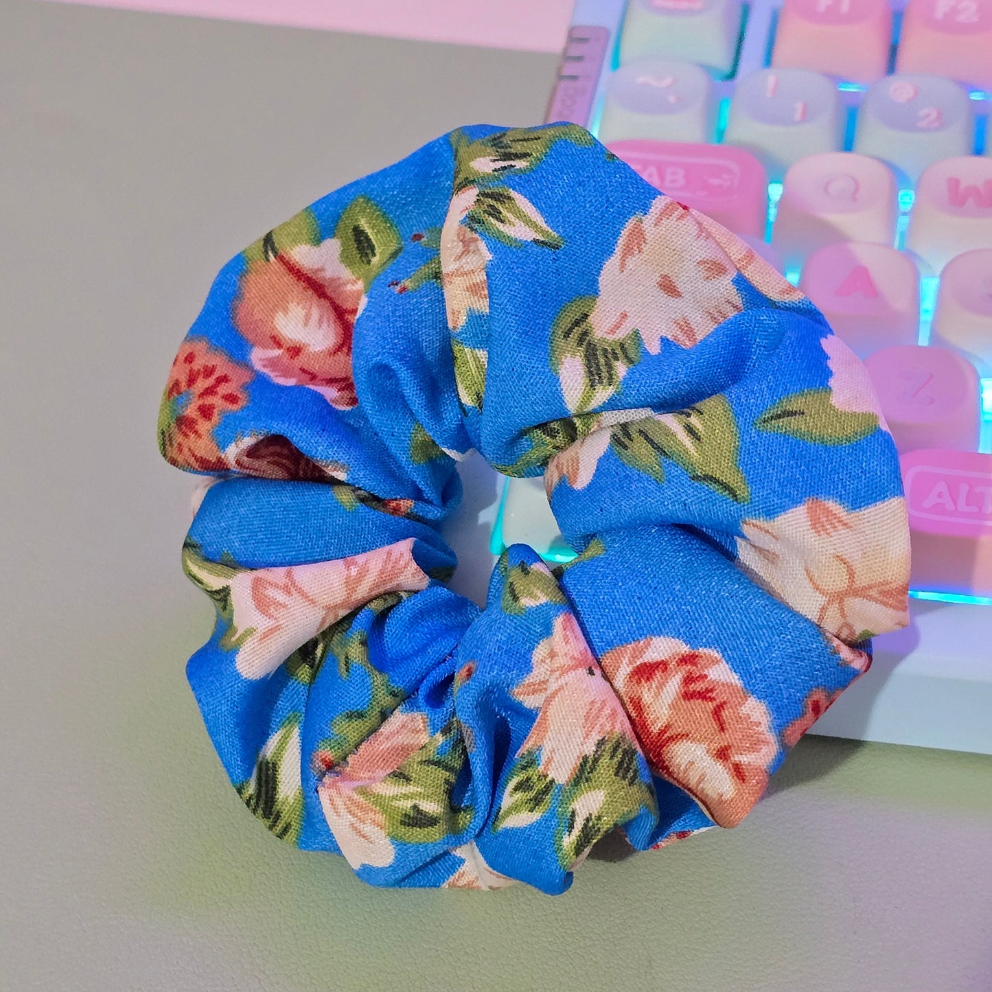 Blue Floral Scrunchie