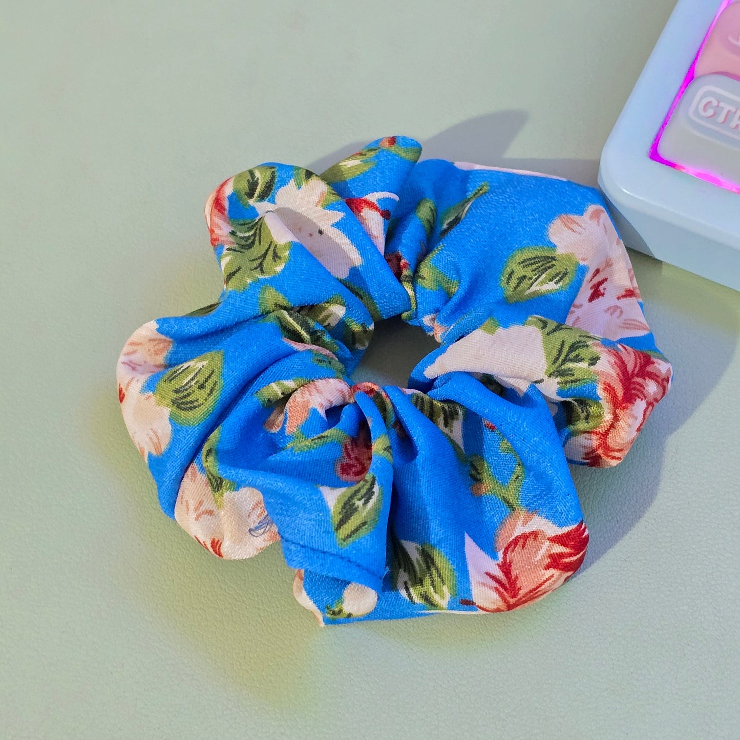 Blue Floral Scrunchie