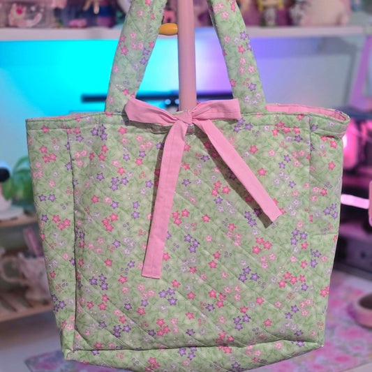 Quilted Pink Floral Tote Bag
