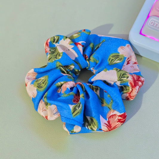 Blue Floral Scrunchie